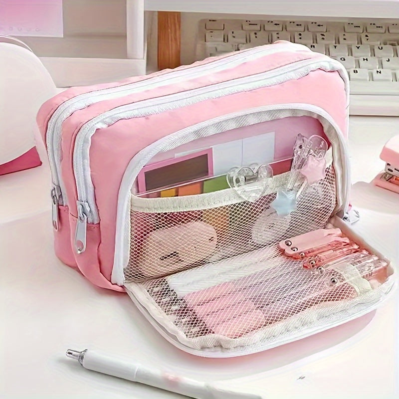 Large Capacity Pencil Case with Front Window, Stationery Box for Students