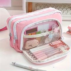 Large Capacity Pencil Case with Front Window, Stationery Box for Students