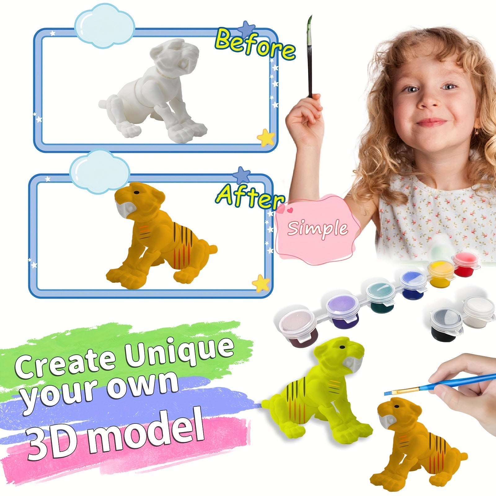 6pcs 3D DIY Hand-Painted Mold Set for Stress-Relieving Coloring