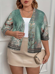  Retro Cardigan Women's Plus Floral Print Open Front Cardigan