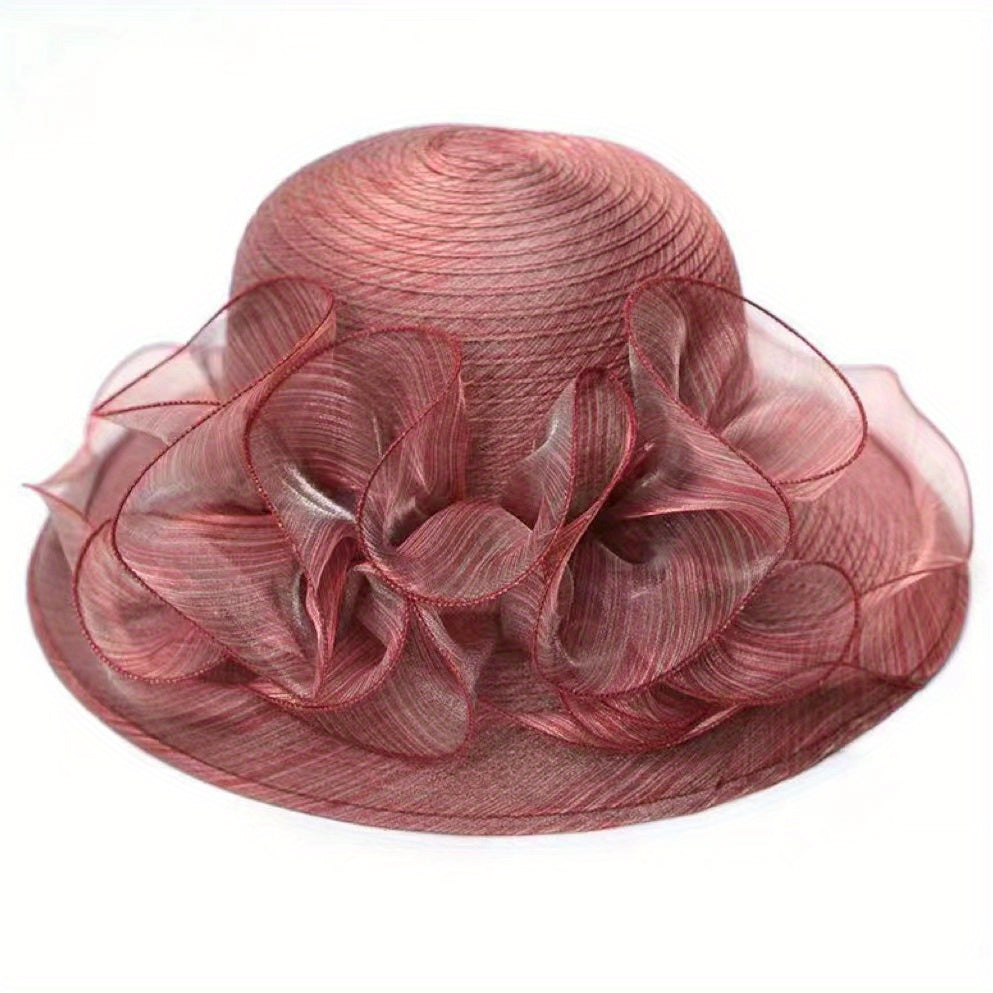 Sunscreen Organza Bucket Hat Flower Decor Lace Derby Hat