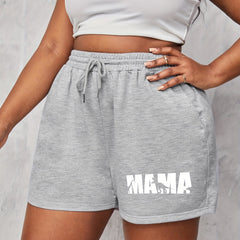 Women's Plus Letter & Dinosaur Print High Rise Drawstring Shorts