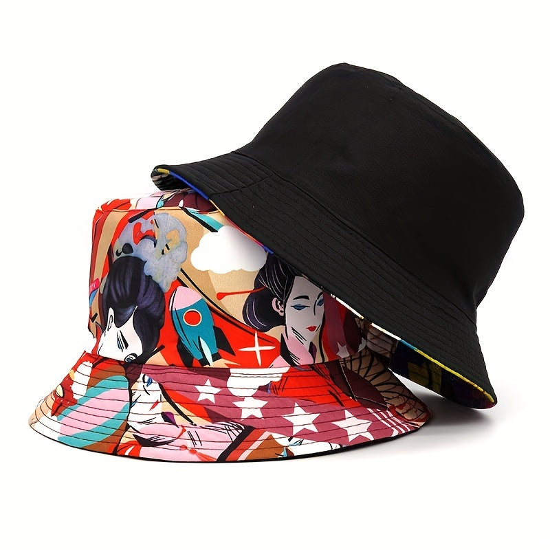 Red Beauty Printed Bucket Hat Reversible Classic Cotton Basin Hat