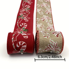 Christmas Wired Edge Candy Ribbon Red Cane Snowflake Craft Ribbon