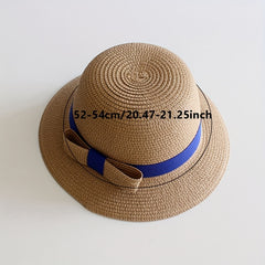 Girls Straw Sun Hat with Bow - Sunshade Bucket Hat