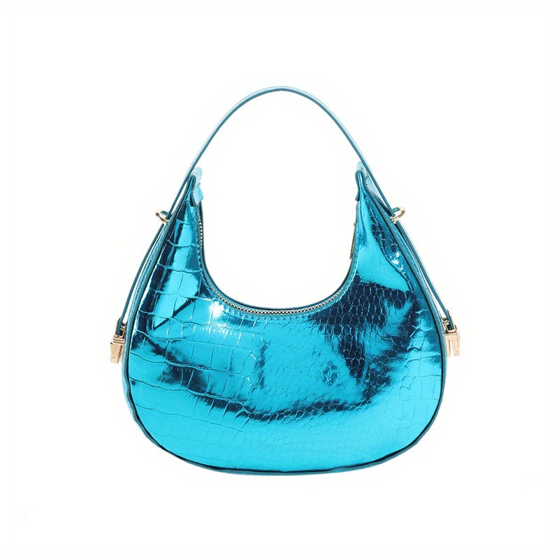 Crocodile Pattern Crescent Bag Underarm Purse