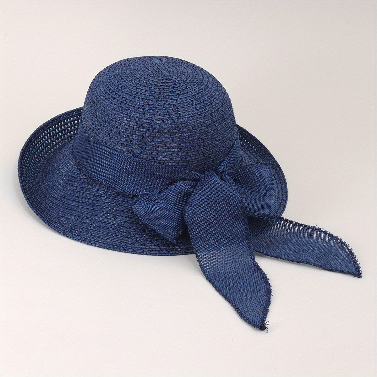 Straw Bucket Hat Bowknot Ribbon Solid Summer Beach Hat