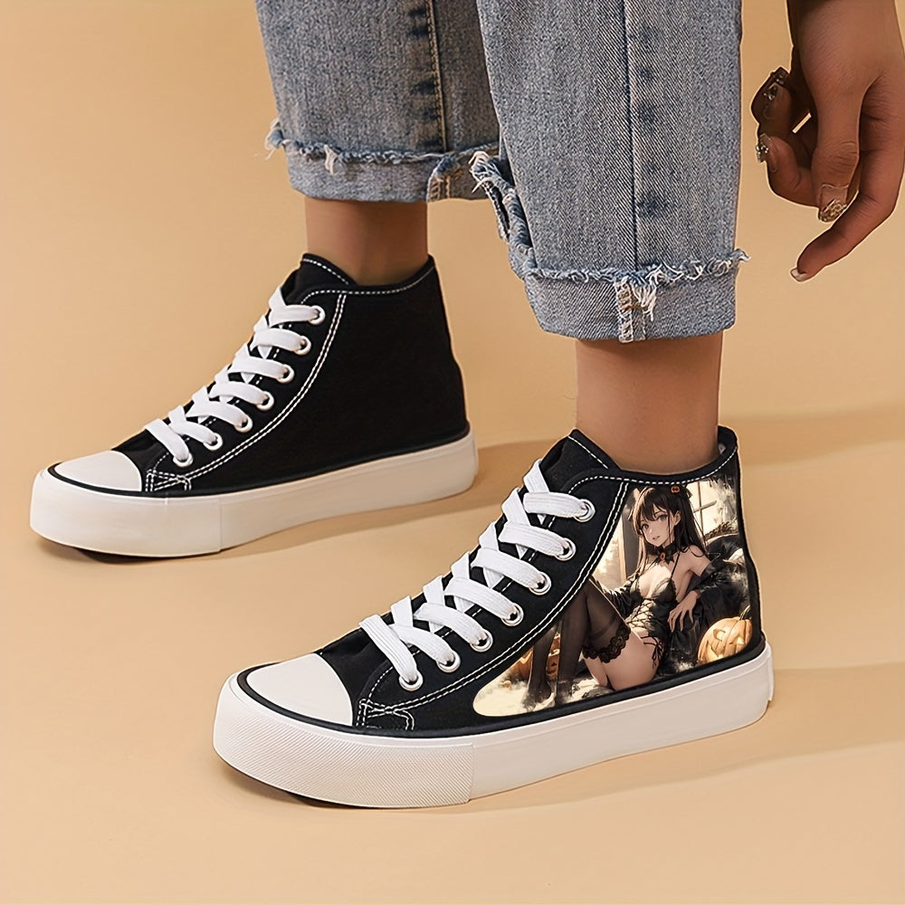Halloween Anime Girl Platform Canvas Sneakers High Top Lace Up Shoes