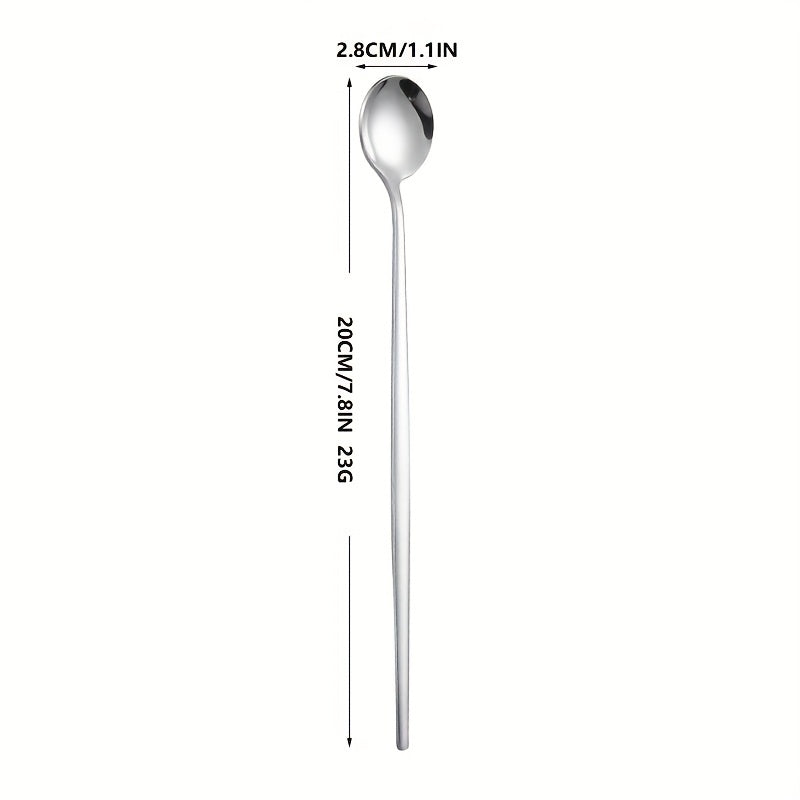 6pcs Stainless Steel Ice Tea Spoons Long Handle Golden Mirror Finish
