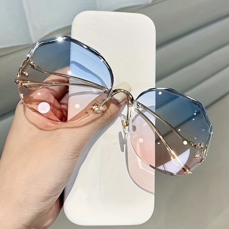 Rimless Round Sunglasses Gradient Lens UV400
