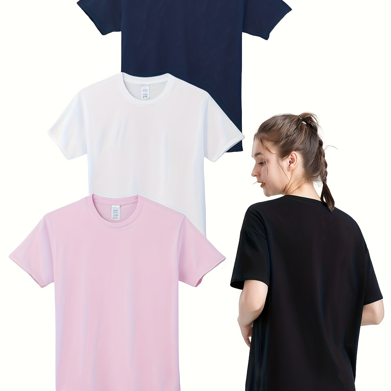 3pcs Women's Solid Round Neck Sports T-shirt