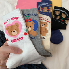 5 Pairs Cartoon Bear Print Socks Soft Mid Tube Women's Stockings
