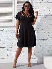  Solid Hollow Out Ruffle Sleeve Dress