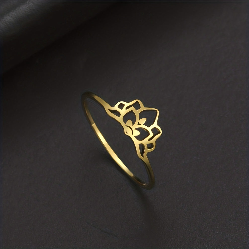 Lucky Nine Petal Lotus Ring Stainless Steel Classic Finger Ring Gift