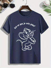 Men's Mouse Sketch Print T shirt Active Comfy Slightly Stretch Crew Neck Tee