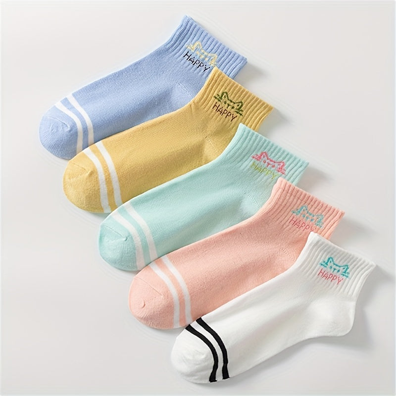 5 Pairs Letter Print Sports Short Socks Women's Stockings & Hosiery