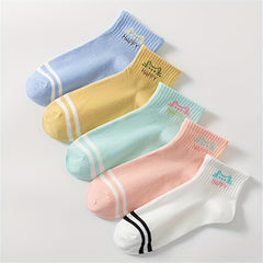 5 Pairs Letter Print Sports Short Socks Women's Stockings & Hosiery