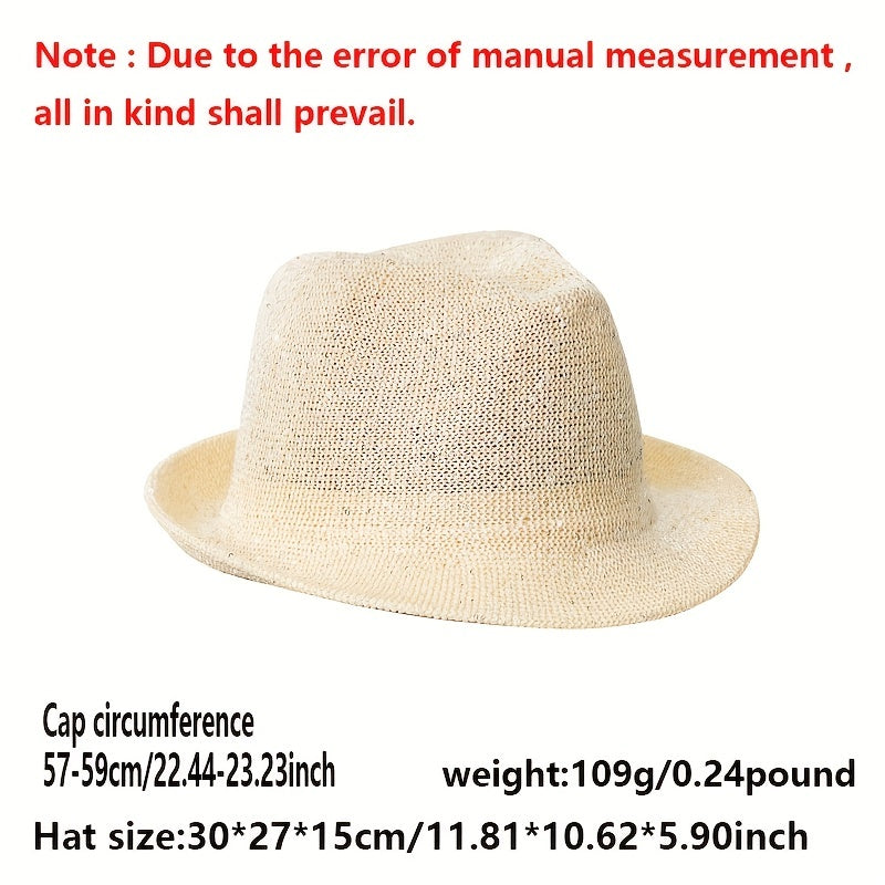 Beige Hollow Out Fedora Cap Breathable Rolled Brim Jazz Felt Hat