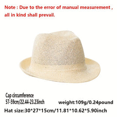 Beige Hollow Out Fedora Cap Breathable Rolled Brim Jazz Felt Hat