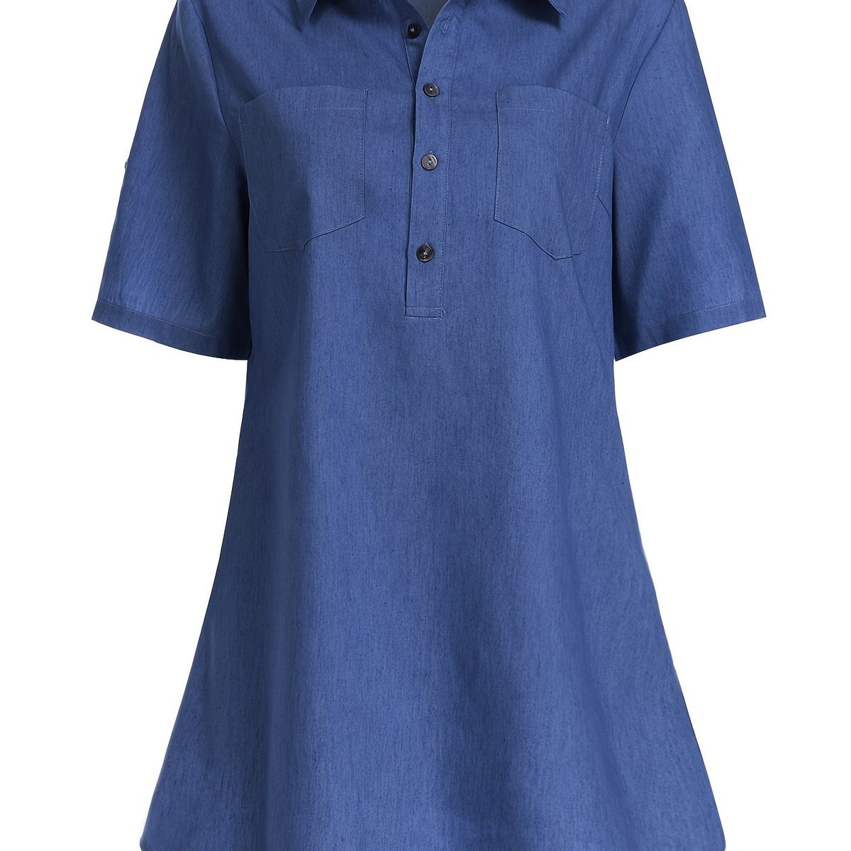 Short Sleeves Denim Top Button Front Lapel Casual Denim Shirt