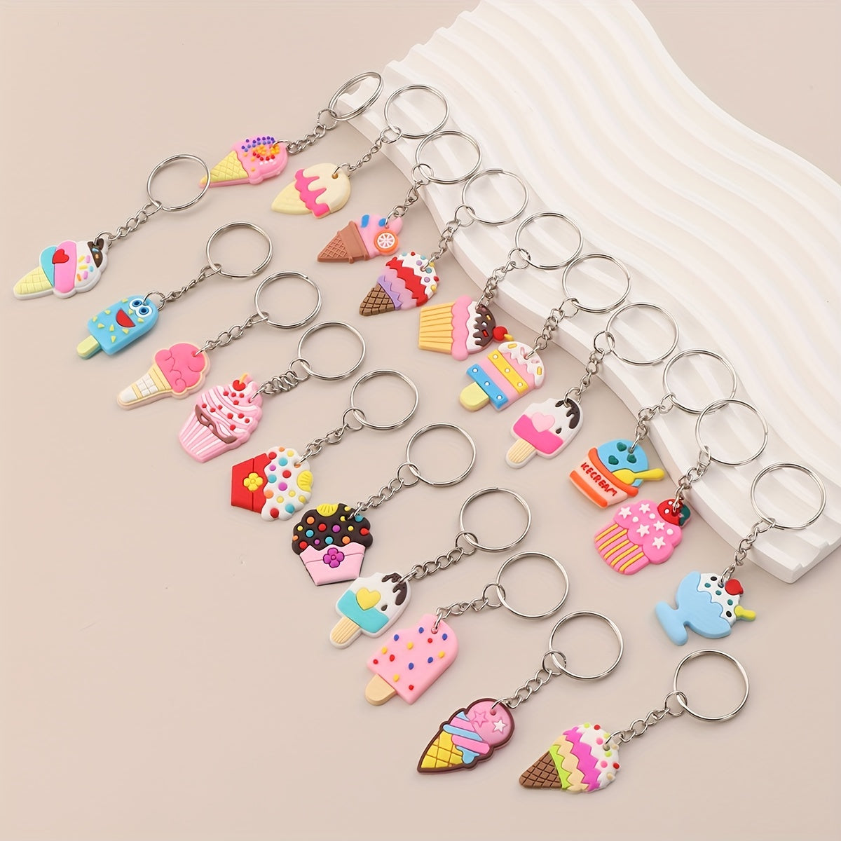 20pcs Cartoon Ice Cream Keychain Key Ring Purse Bag Backpack Car Charm