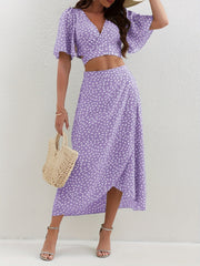 Floral Print Two Piece Set: Crop Top & Maxi Skirt