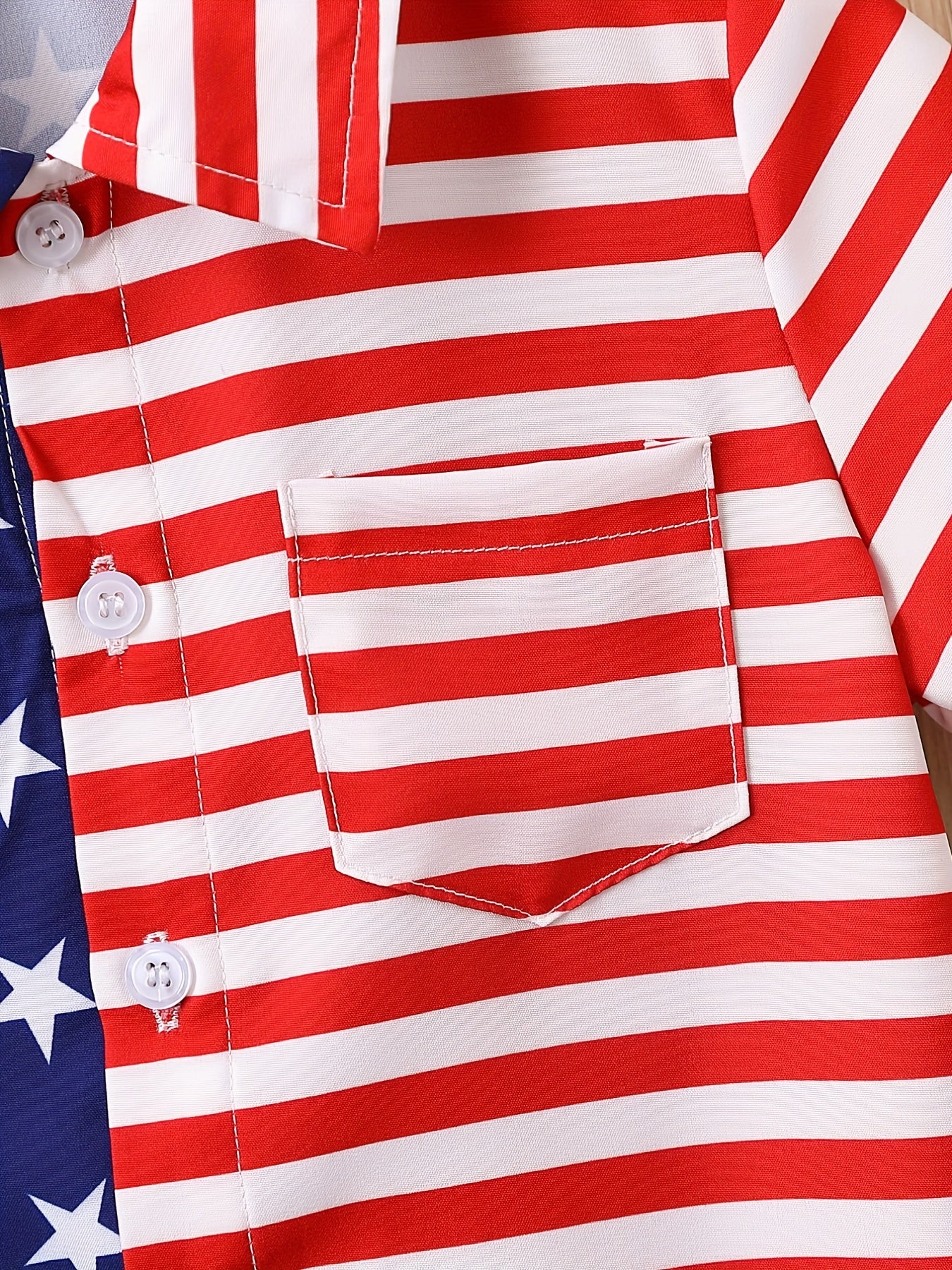 Boys Stars & Stripes Print Shirt Short Sleeve Collared Tops For Kids Summer