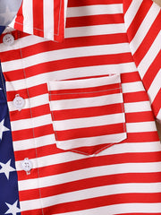 Boys Stars & Stripes Print Shirt Short Sleeve Collared Tops For Kids Summer