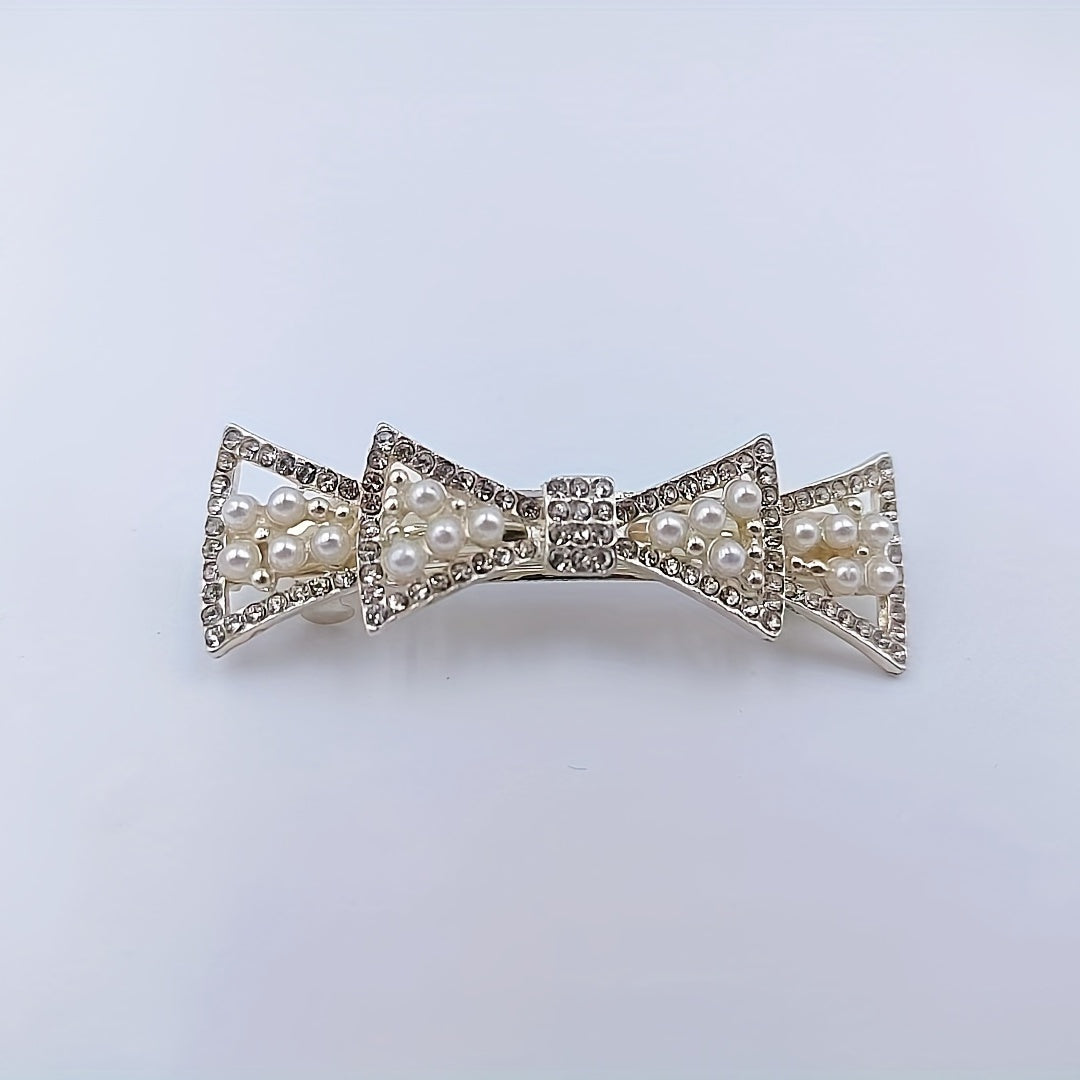 Faux Pearl Rhinestone Hair Clip Non Slip Hair Accessory