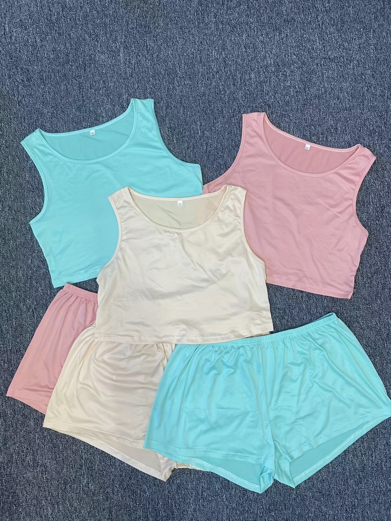 6 Pack Plus Size Lounge Set Solid Tank Top & Shorts Pajama