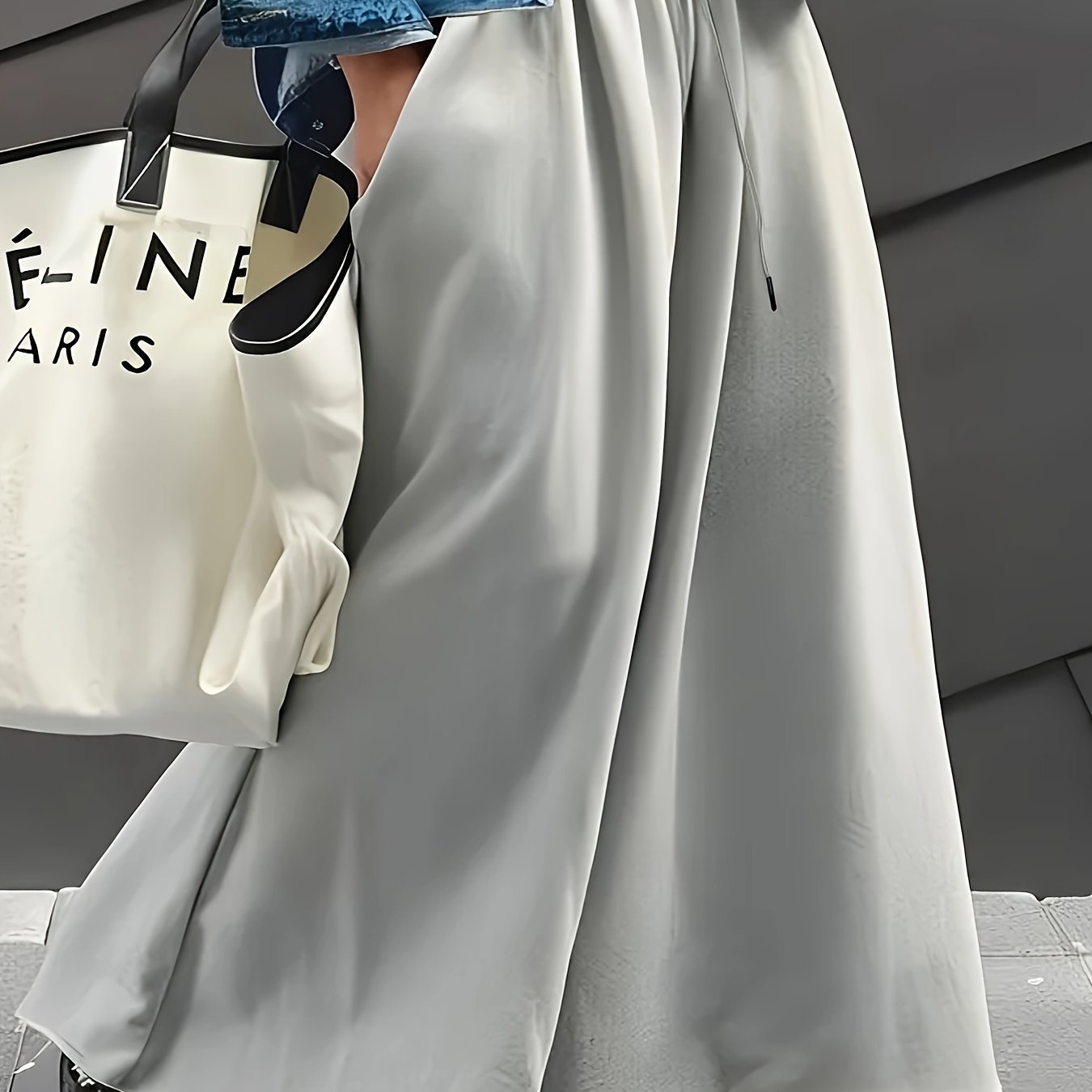 Women's Plus Drawstring Wide Leg Trousers With Pockets