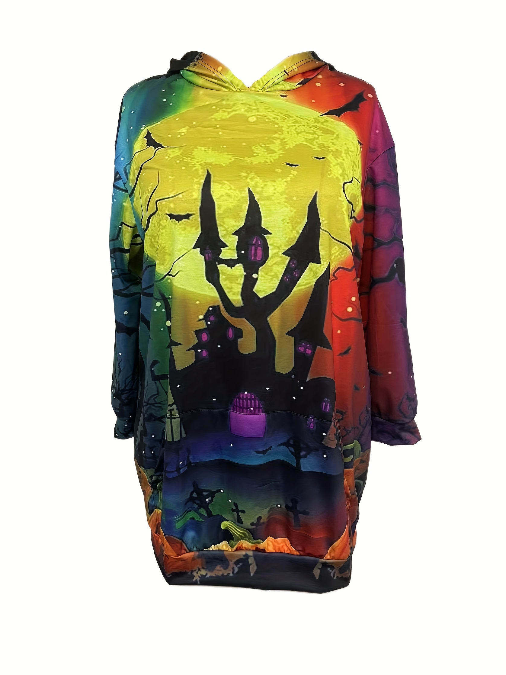 Women's Plus Monster & Pumpkin Print Hooded Sweatshirt Dress