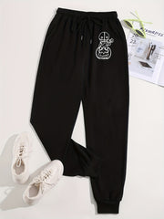  Halloween Sports Pants Women's Plus Skull & Pumpkin Print