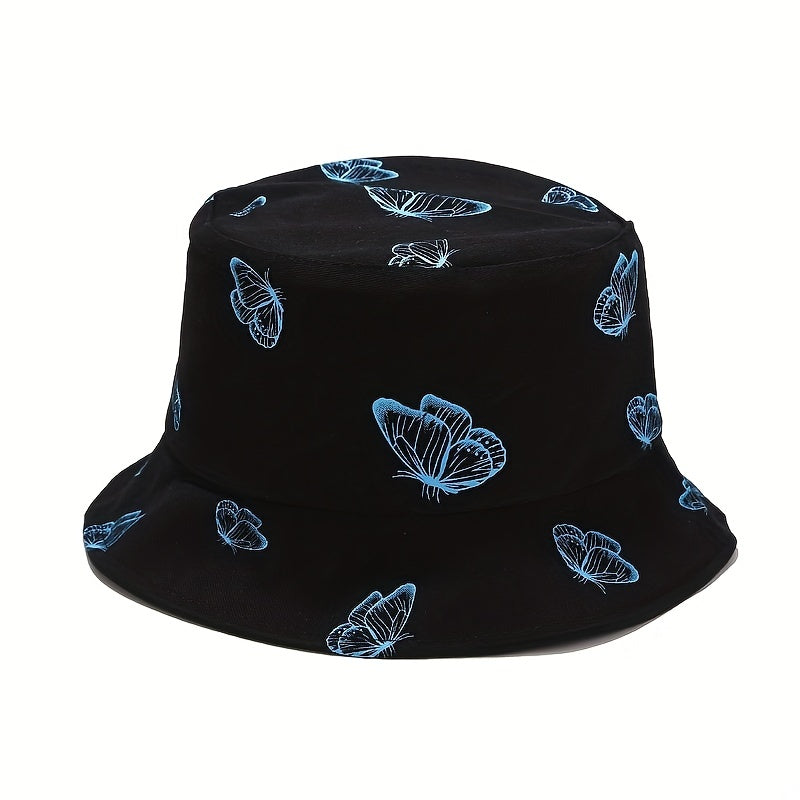 Butterfly Print Reversible Bucket Hat Sun Cap Lightweight