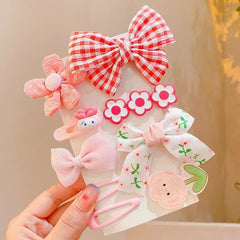 9pcs Hair Clip Cartoon Plaid Bow Flower Hair Accessories