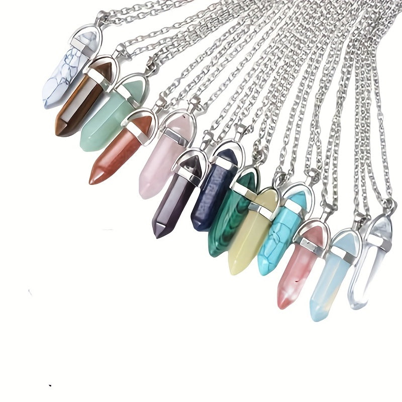 Vintage Silver Quartz Crystal Necklace Chakra Healing Point Pendulum Pendant