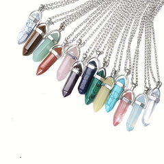 Vintage Silver Quartz Crystal Necklace Chakra Healing Point Pendulum Pendant