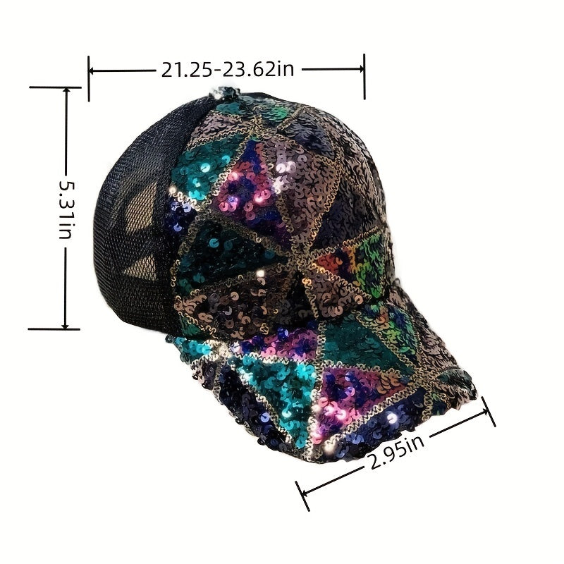Sequin Plaid Sparkling Baseball Cap Mesh Breathable Trucker Hat Solid Y2K