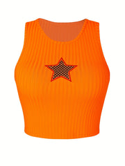 Star Pattern Crop Tank Top Sleeveless Casual Summer Women's Clothing