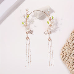 Flower Leaf Headband Beaded Chain Tassel Chinese Style Head Hoop Metal Hair Band