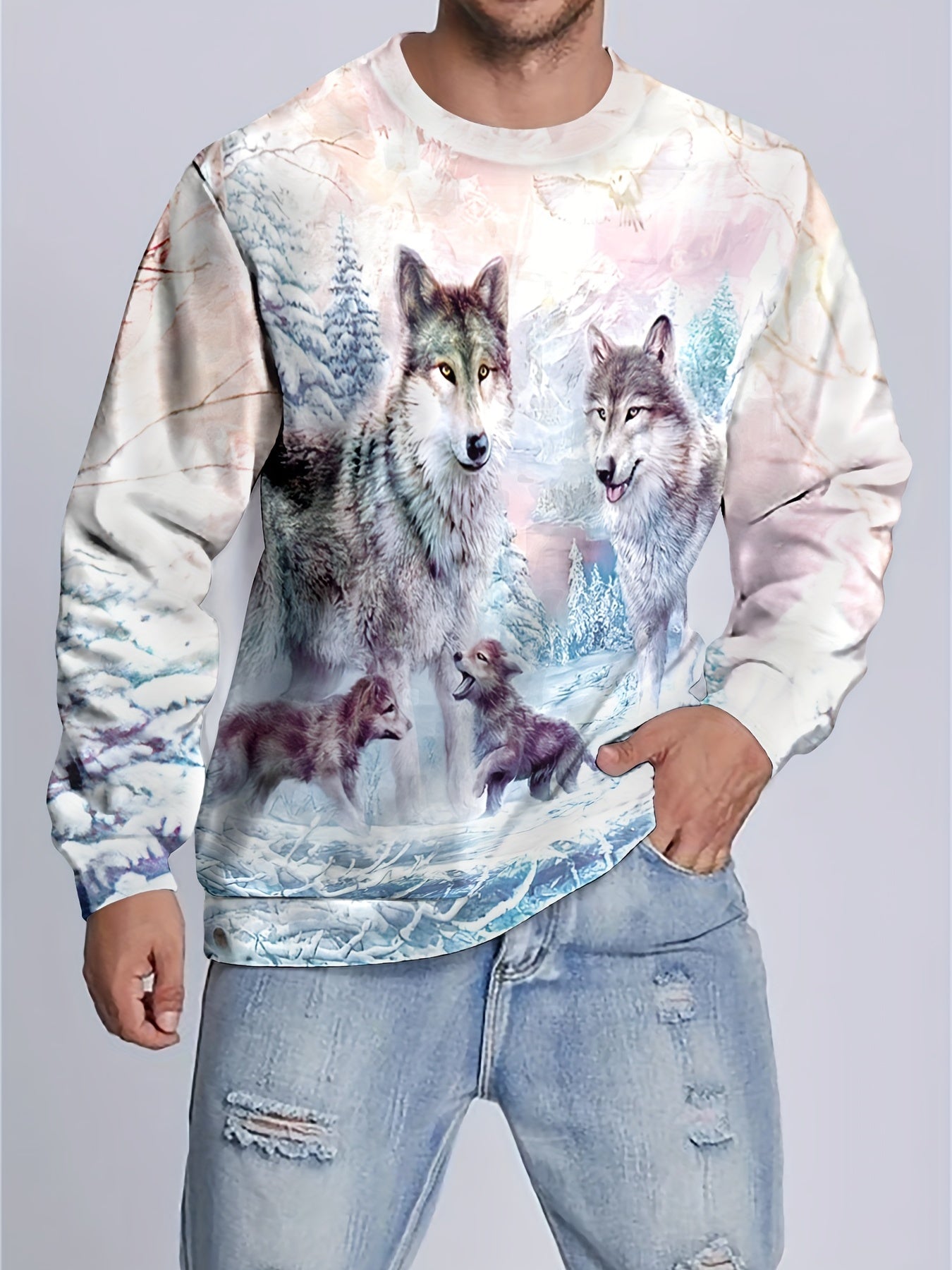 Beast Theme Print Men's Crew Neck Long Sleeve Sweatshirt Casual Wear