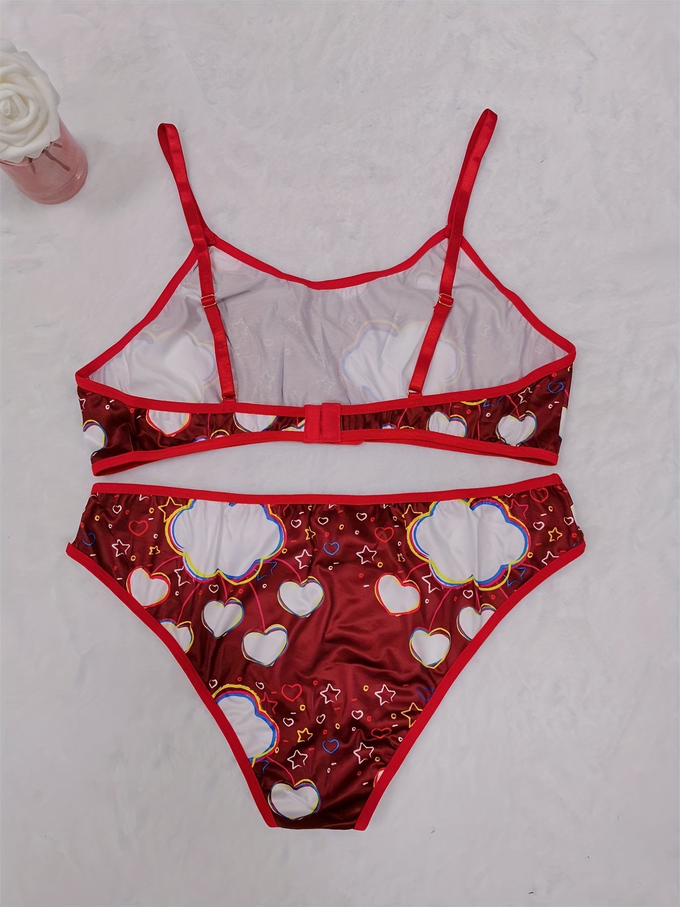 Plus Size Cloud & Heart Print Wireless Bralette & Brief Set