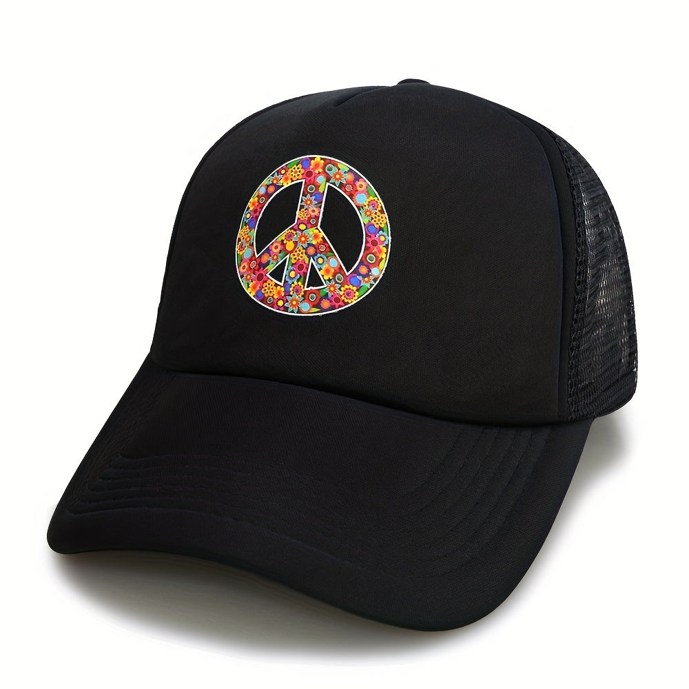 Floral Peace Sign Tucker Hat Mesh Casual Baseball Cap Unisex Sunshade Dad Hats