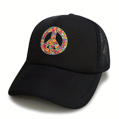 Floral Peace Sign Tucker Hat Mesh Casual Baseball Cap Unisex Sunshade Dad Hats