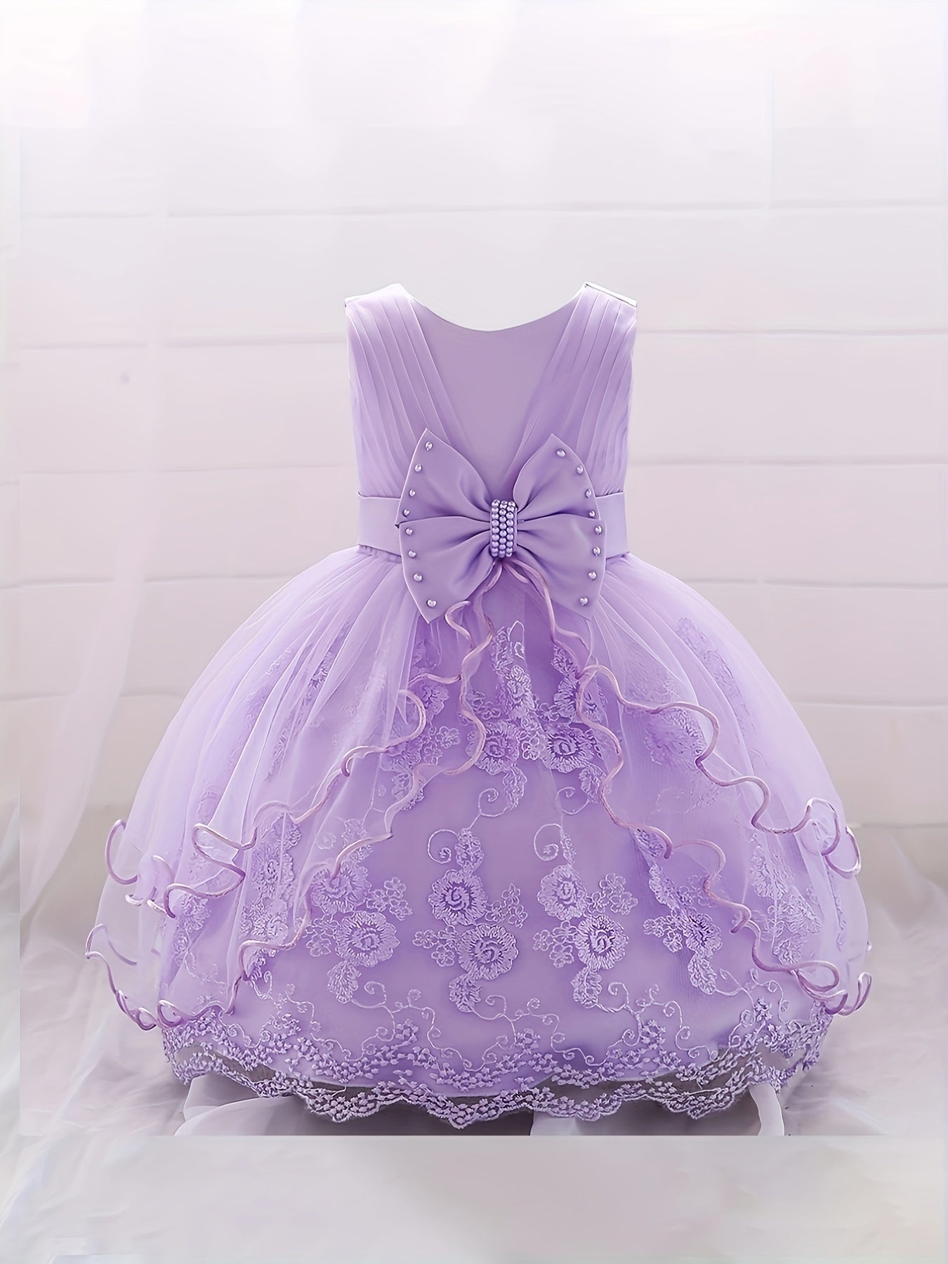 Infant Toddler Girls Pompadour Dress Embroidery Mesh Flower Girl Birthday Dress