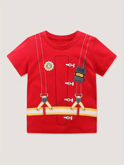 Boys Fireman Costume T shirt Kids Short Sleeve Top Spring Summer