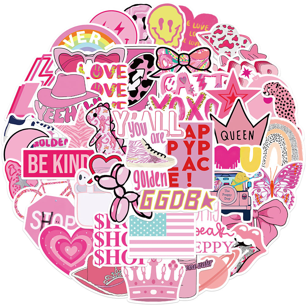 50 Pink Graffiti Stickers Water Bottles Laptops