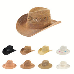 Vintage Crochet Cowboy Hat Hollow Fedora Cap Boho Sunscreen Cowgirl Beach Hats