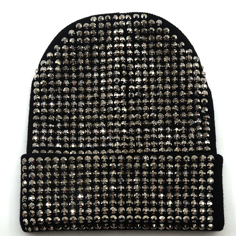 Rhinestone Knitted Hat Elastic Beanie Cap Women Hair Accessories