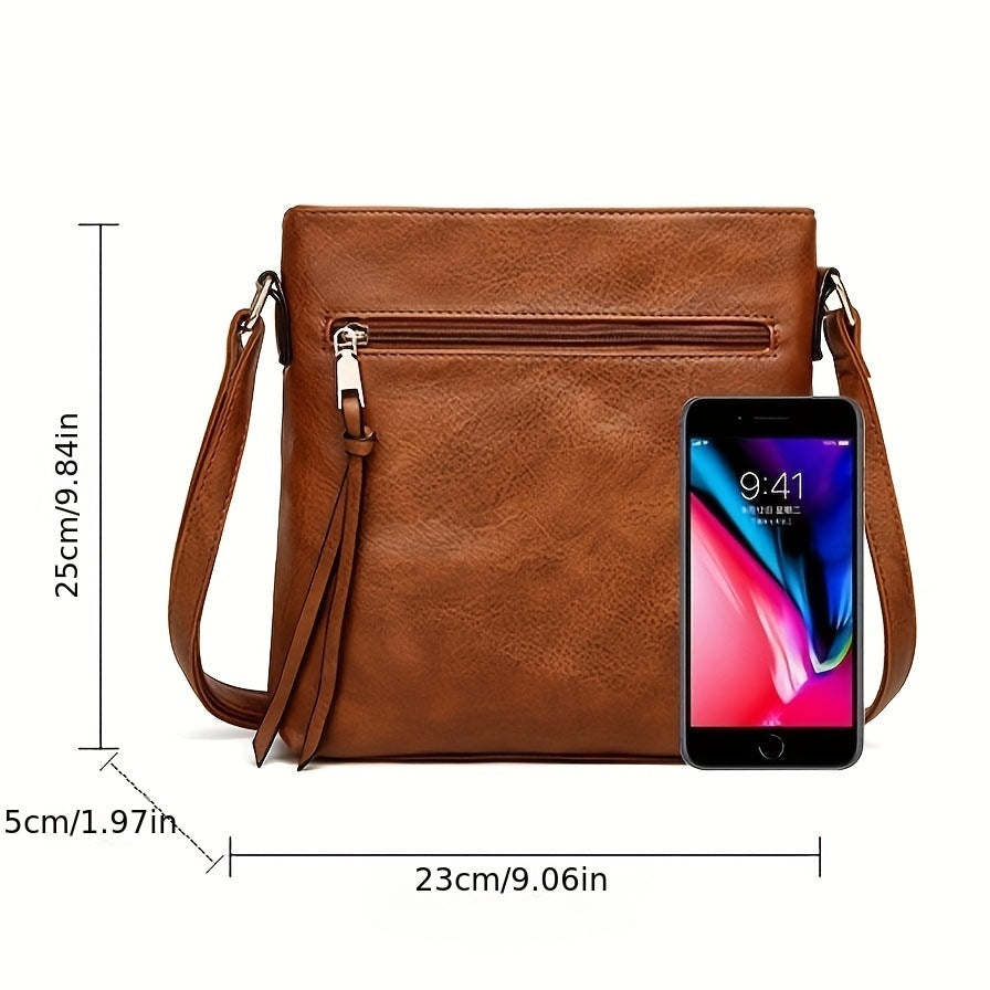 Vintage PU Crossbody Bag Retro Shoulder Phone Bag Women's Casual Grunge Handbag